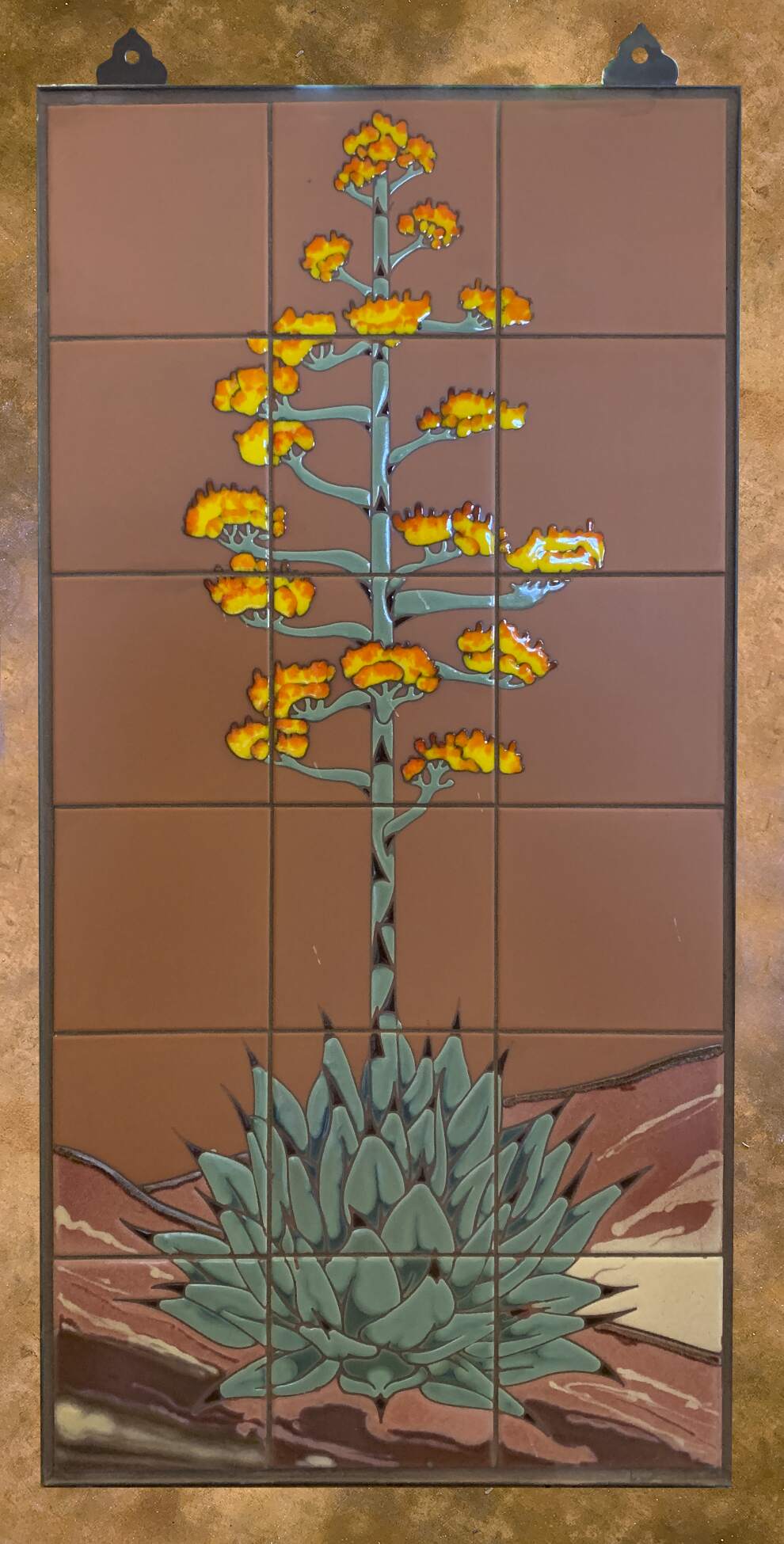 Century Plant on Terra Cotta Fine Art Tile Mural 18"x36"