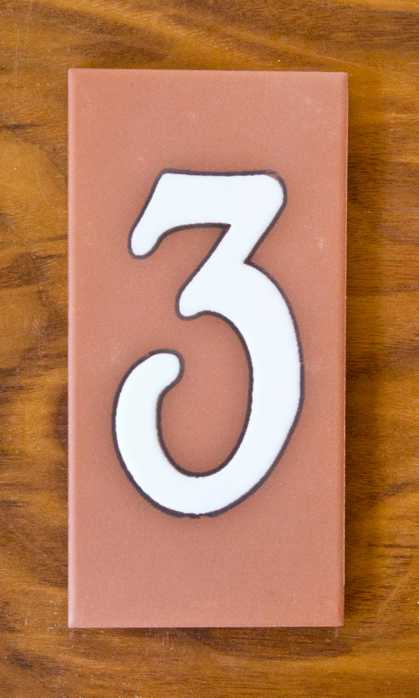 Plain Individual 3x6 Number Tiles on Terra Cotta