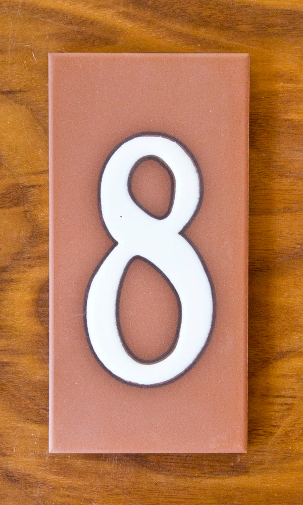 Plain Individual 3x6 Number Tiles on Terra Cotta