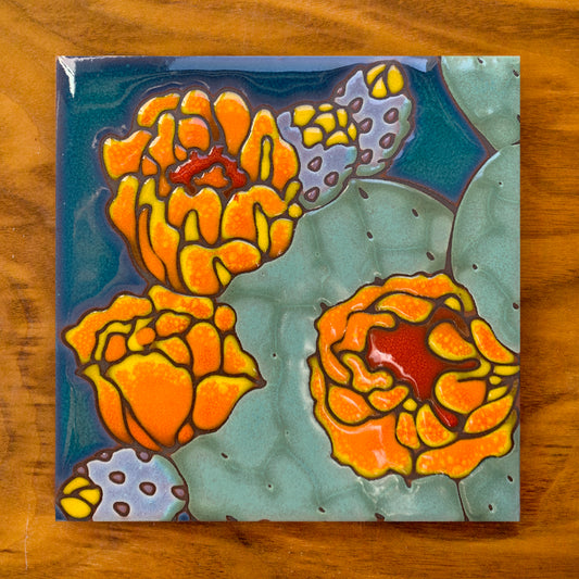 Prickly Pear Bloom Tile Art Trivet