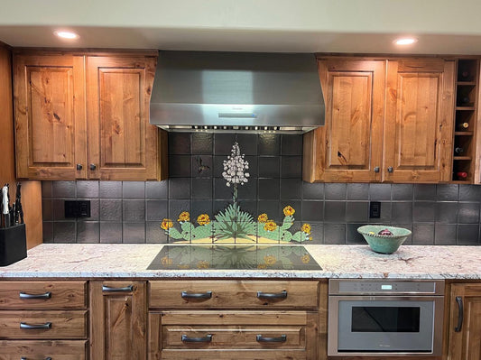 Yucca on Silver Kitchen Backsplash