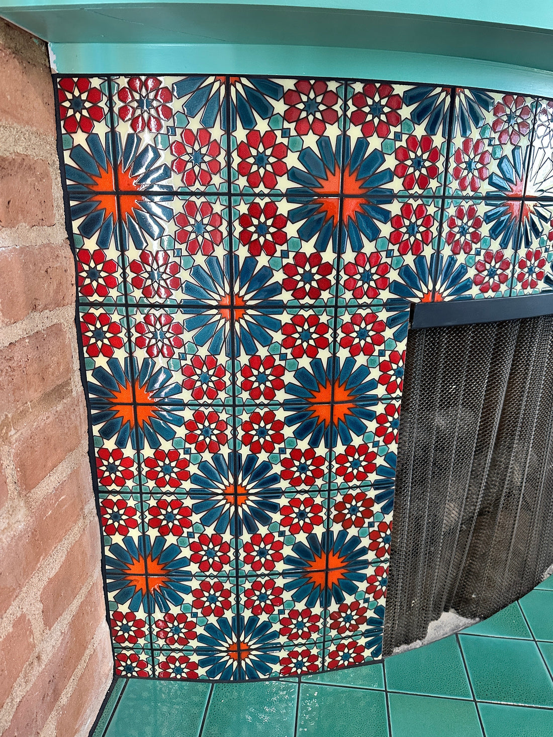 Bold and Colorful Tile Fireplace