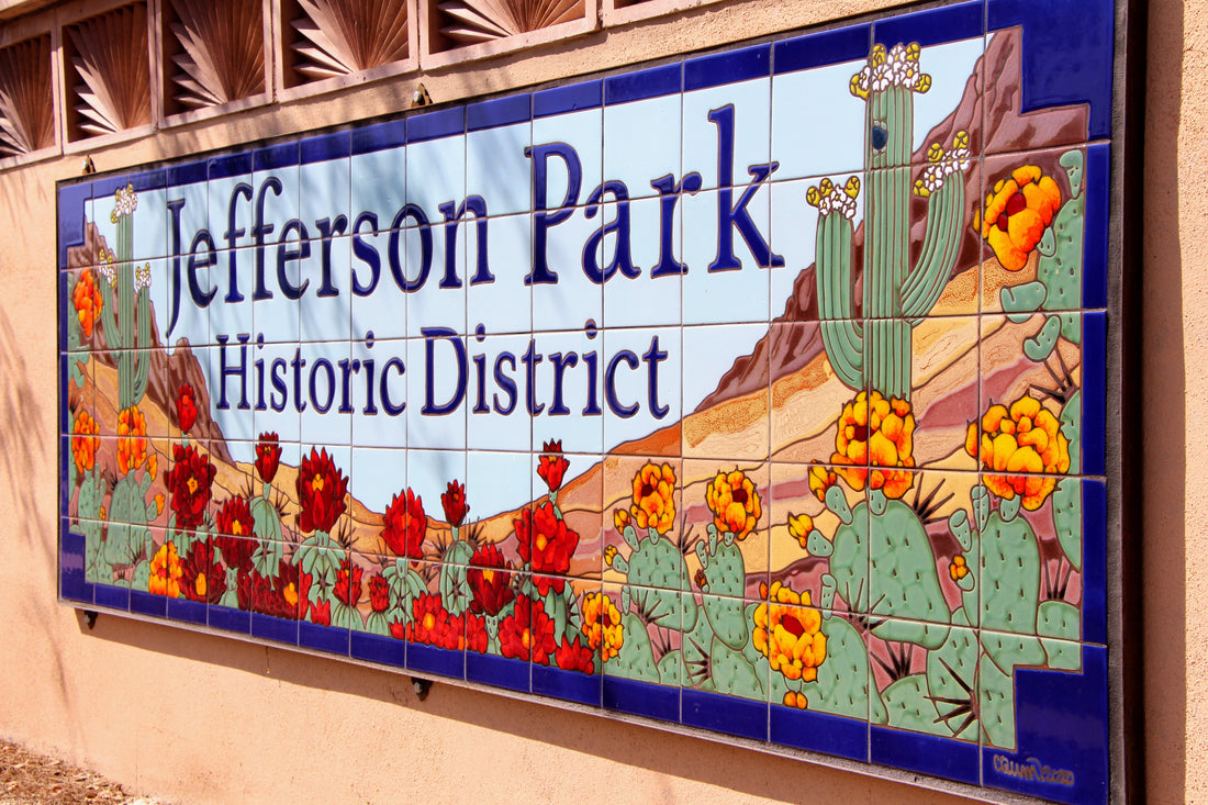 Jefferson Park Neighborhood Hand Glazed Tile Mural Sign