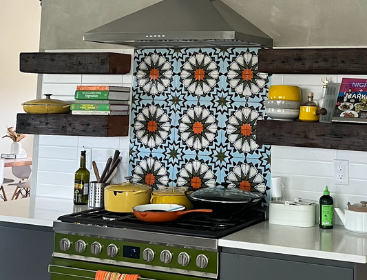 Alhambra Kitchen Backsplash: Green, Blue, Orange and White