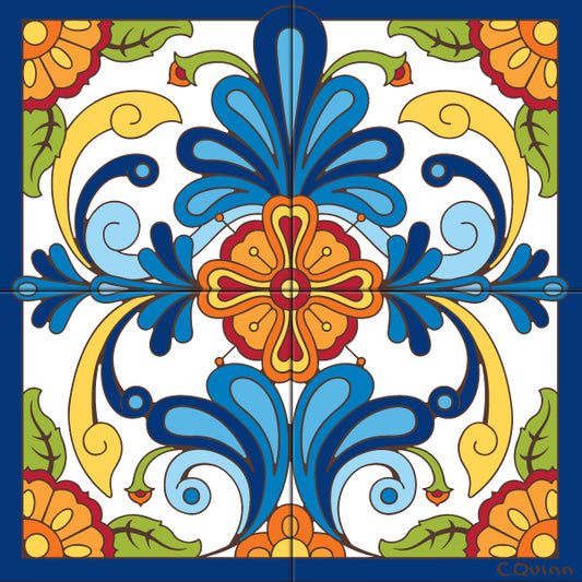 11/21 10am: Glaze a 12" Tile Mural - Colorful Floral Talavera Inspired (Intermediate Workshop)