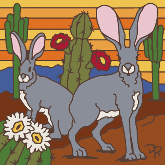 11/19 10am: Glaze a 6" Art Tile Workshop - Jack Rabbits Sunset Cactus Blooms Tile or Choose another pre-outlined design to glaze