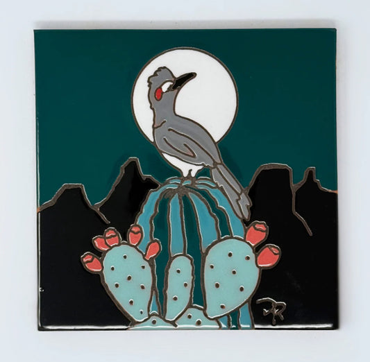 12/10 10am: Glaze a 6" Art Tile Workshop - Roadrunner Moonlight View Tile or Choose another pre-outlined design to glaze
