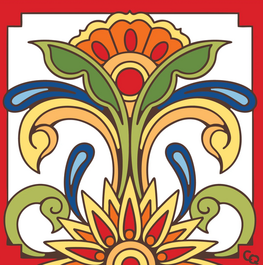 1/7 10am: Glaze a 6” Art Tile Workshop - Red Talavera Floral Tile