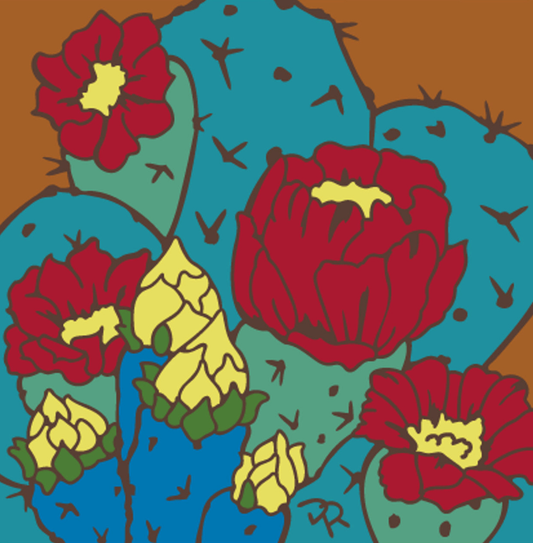 12/5 1pm: Glaze a 6” Art Tile Workshop - Prickly Pear Cactus Blooms tile