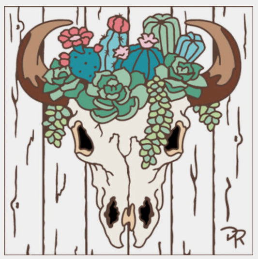1/21 10am: Glaze a 6” Art Tile - Farmhouse Steer Skull with Cactus Tile