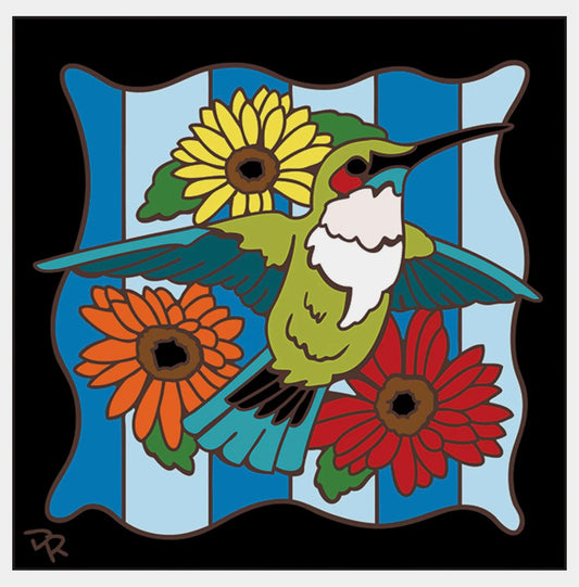 1/9 10am: Glaze a 6” Art Tile: Hummingbird on Stripes Tile
