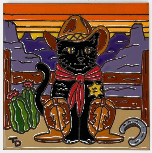 2/27 5pm: Glaze a 6” Art Tile - Cowboy Kitty Tile