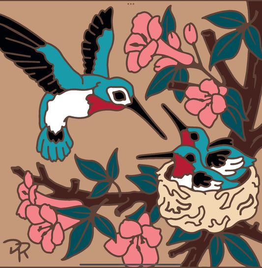 3/11 10am: Glaze a 6” Art Tile - Treetop Hummingbird with Babies Tile