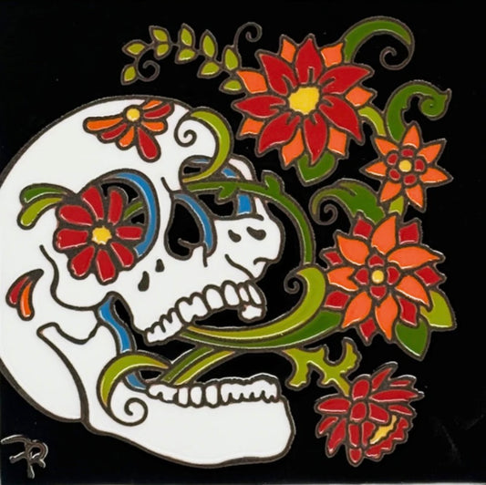 3/25 5pm: Glaze a 6” Art Tile - Day of the Dead Blooming Skull Tile