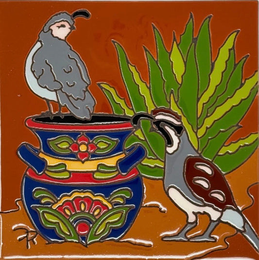 4/1 10am: Glaze a 6” Art Tile - Quail with Talavera Pot Tile