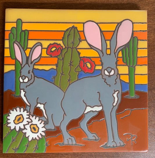 5/25 5pm: Glaze a 6” Art Tile - Jack Rabbits Sunset Bloom Tile