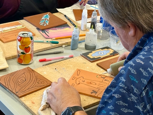6/16 1pm: Advanced Workshop: Design & glaze your own 6” tile - Drawing with wax