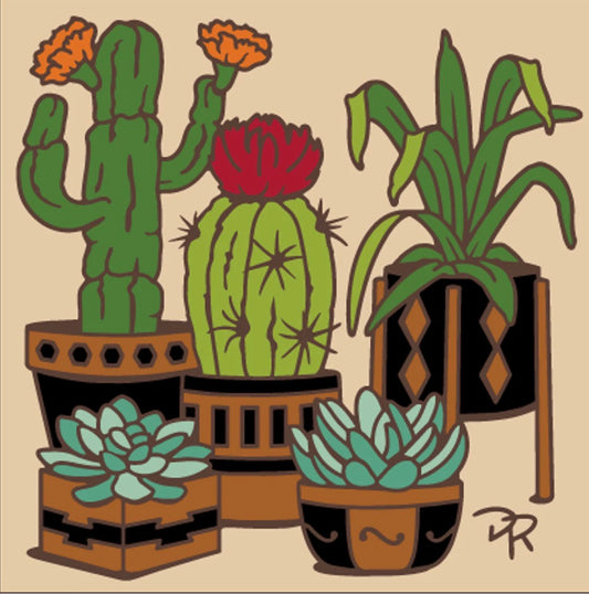 6/23 10am: Glaze a 6” Art Tile - Cactus in Terracotta Pots Tile or Choose another design