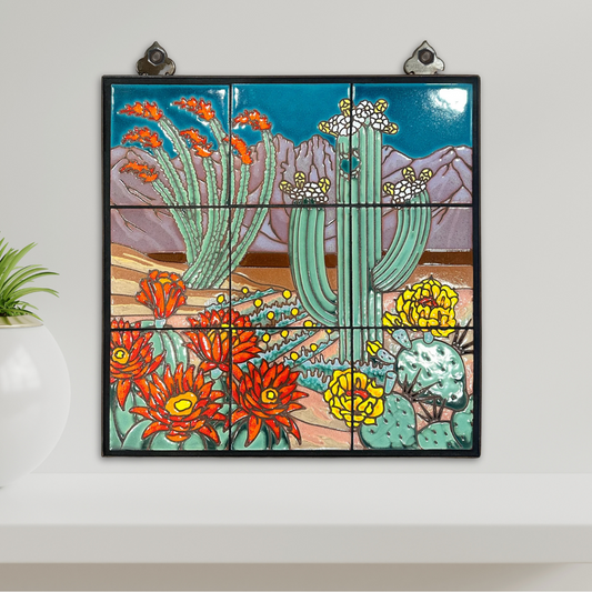 Desert Scene Southwest Wall Art | Colorful Cactus Decor