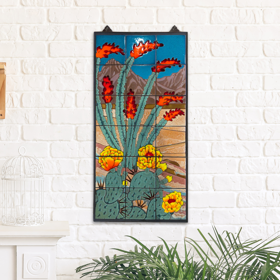 Ocotillo with Full Background Fine Art Tile Mural 18"x36" Desert Wall Art