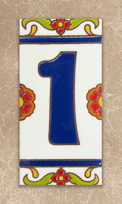Decorative tile with the number '1' on a beige background