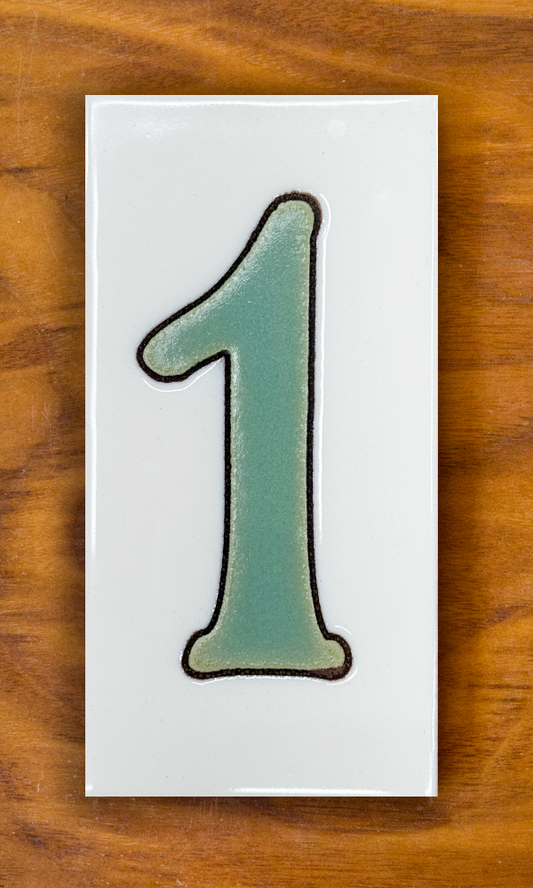 Plain Green on White Individual 3x6 House Number Tiles