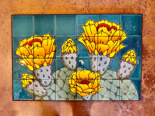 Macro Prickly Pear Blooms Tile Mural 36x24