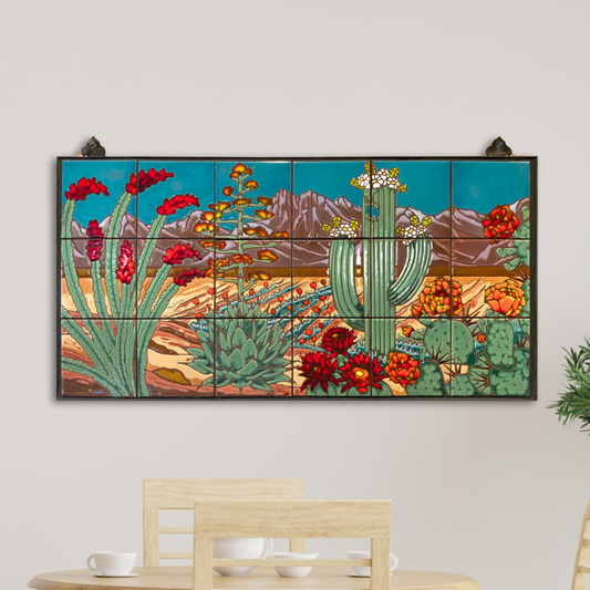 Desert Scene Fine Art Tile Mural 36"x18" | Southwest Wall Art | Outdoor Decor