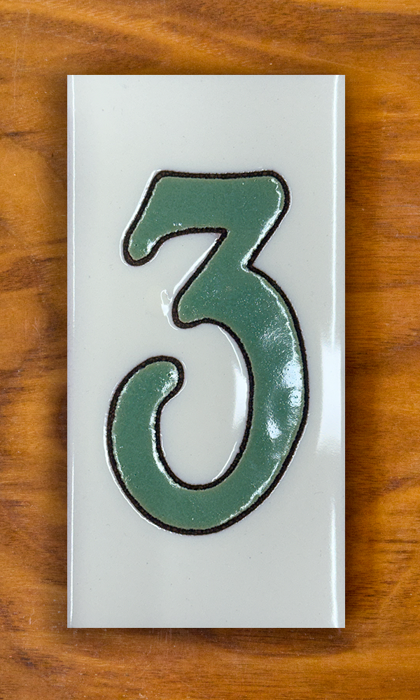 Plain Green on White Individual 3x6 House Number Tiles