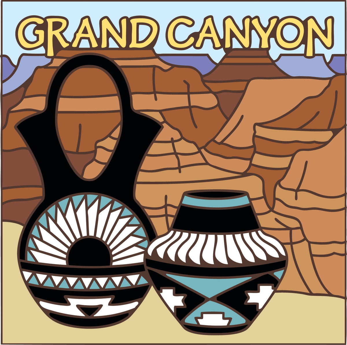 Illustration of Native American pottery with Grand Canyon in the background