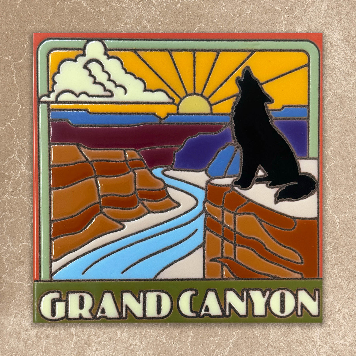 grand canyon coyote ceramic tile souvenir