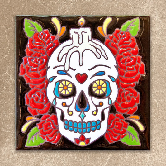 Day of the Dead Rose Man Tile (6008), Earthtones Heritage Collection