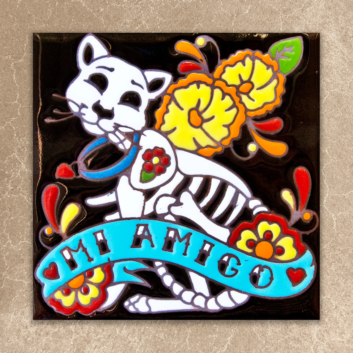 Day of the Dead Cat Tile (6011), Earthtones Heritage Collection