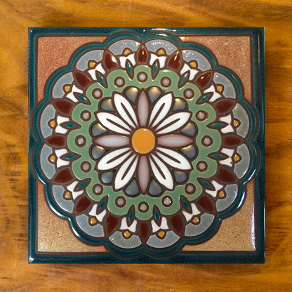 Daisy Mandala Tile Art Trivet