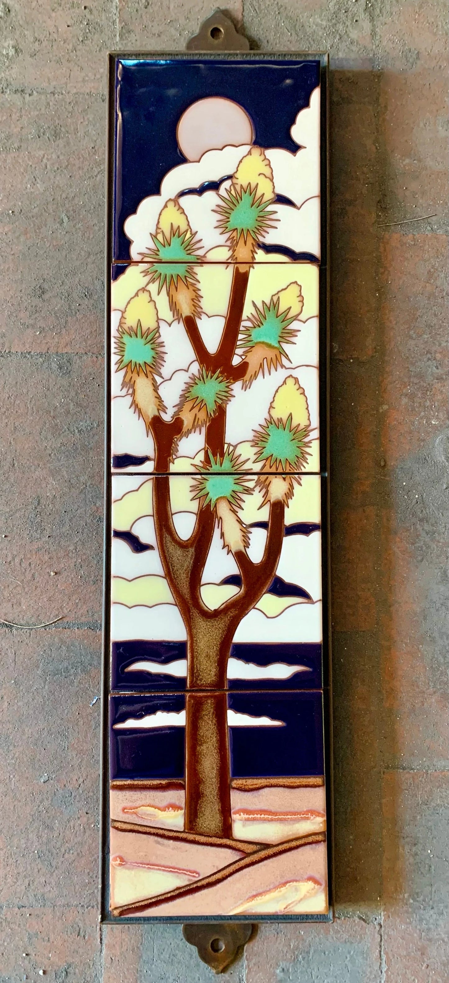 6"x24" Retro Joshua Tree at Night Tile Mural - Framed