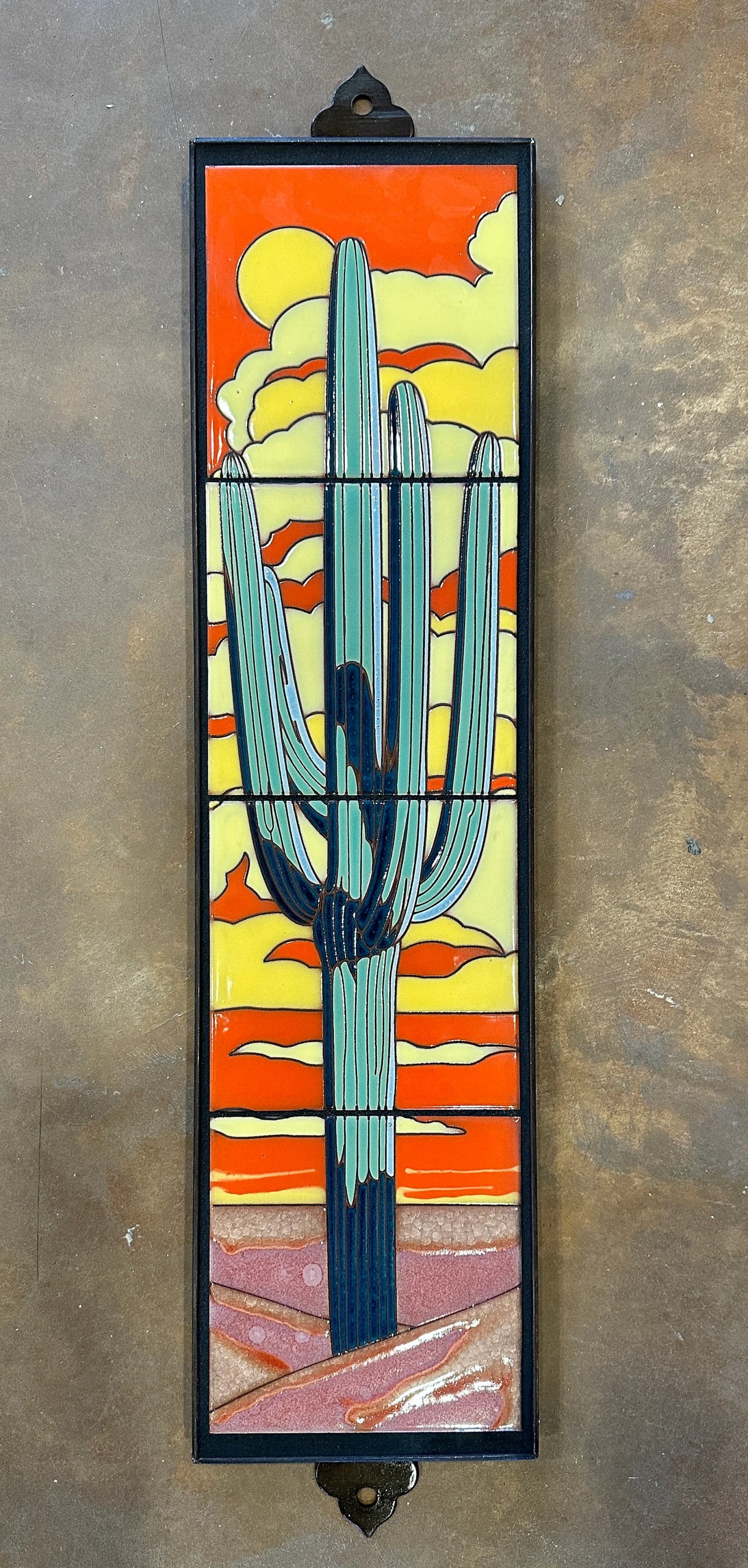 6"x24" Retro Saguaro Tile Mural - Framed