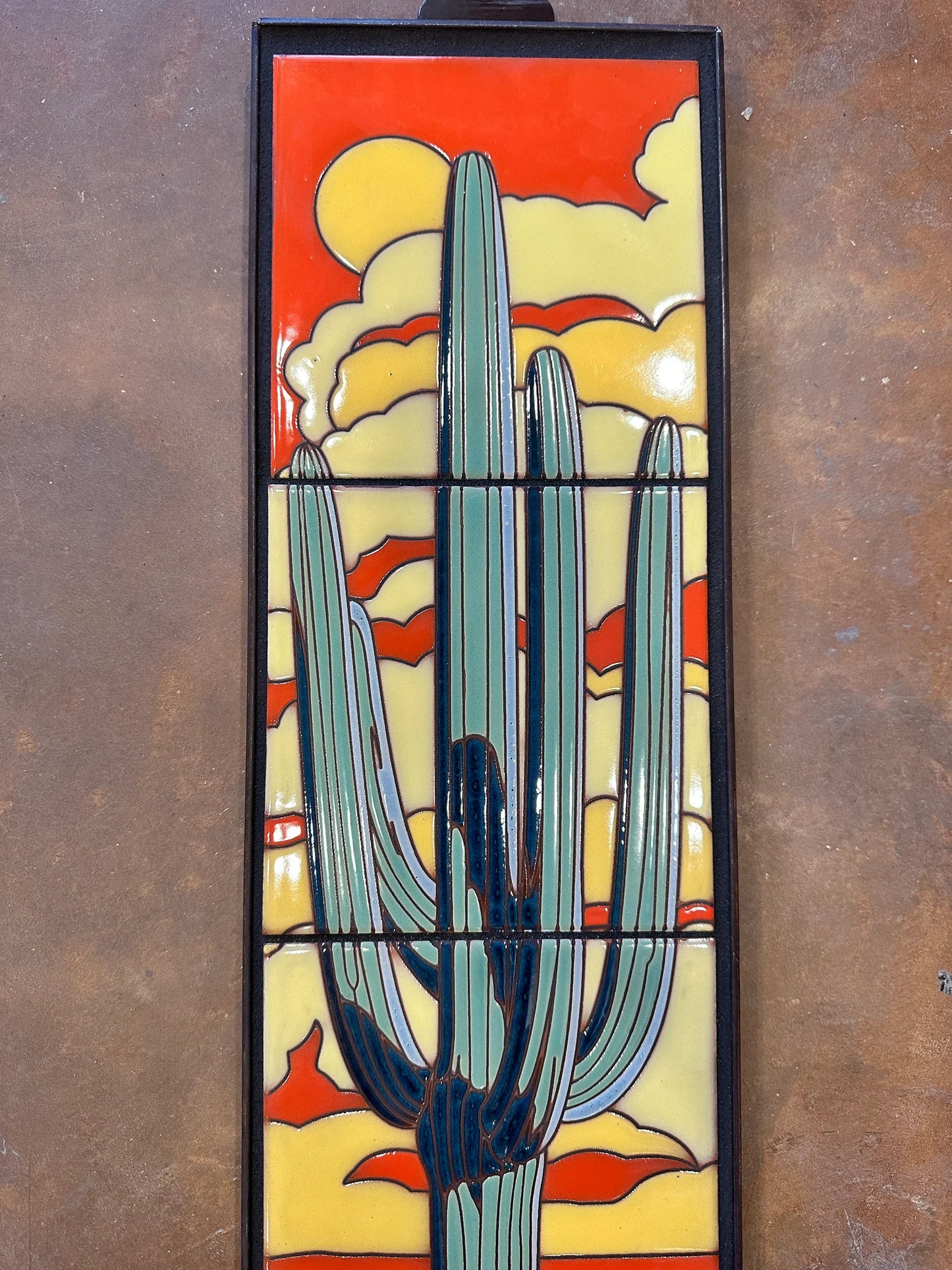 6"x24" Retro Saguaro Tile Mural - Framed