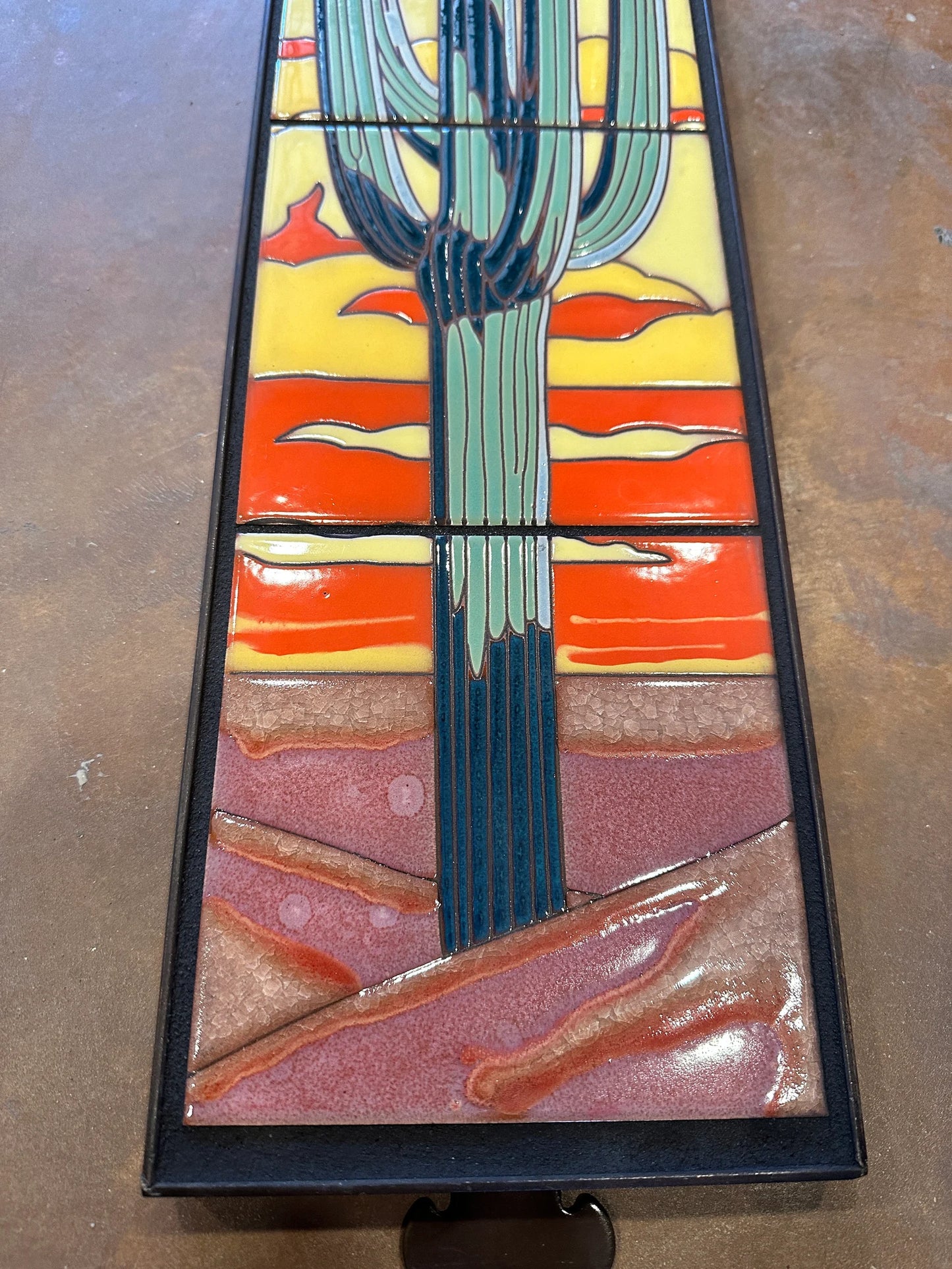 6"x24" Retro Saguaro Tile Mural - Framed