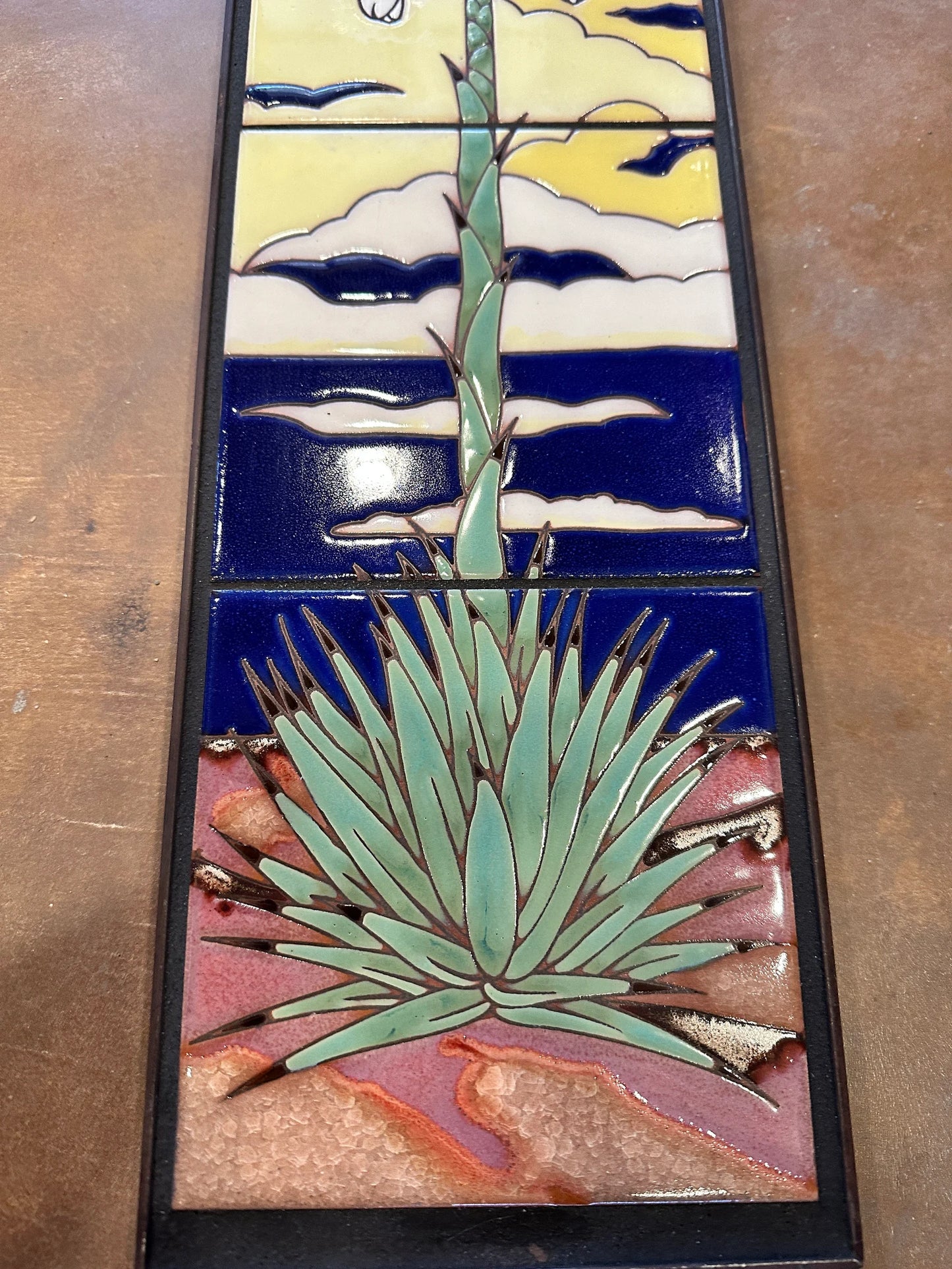 6"x24" Retro Yucca at Night Tile Mural - Framed