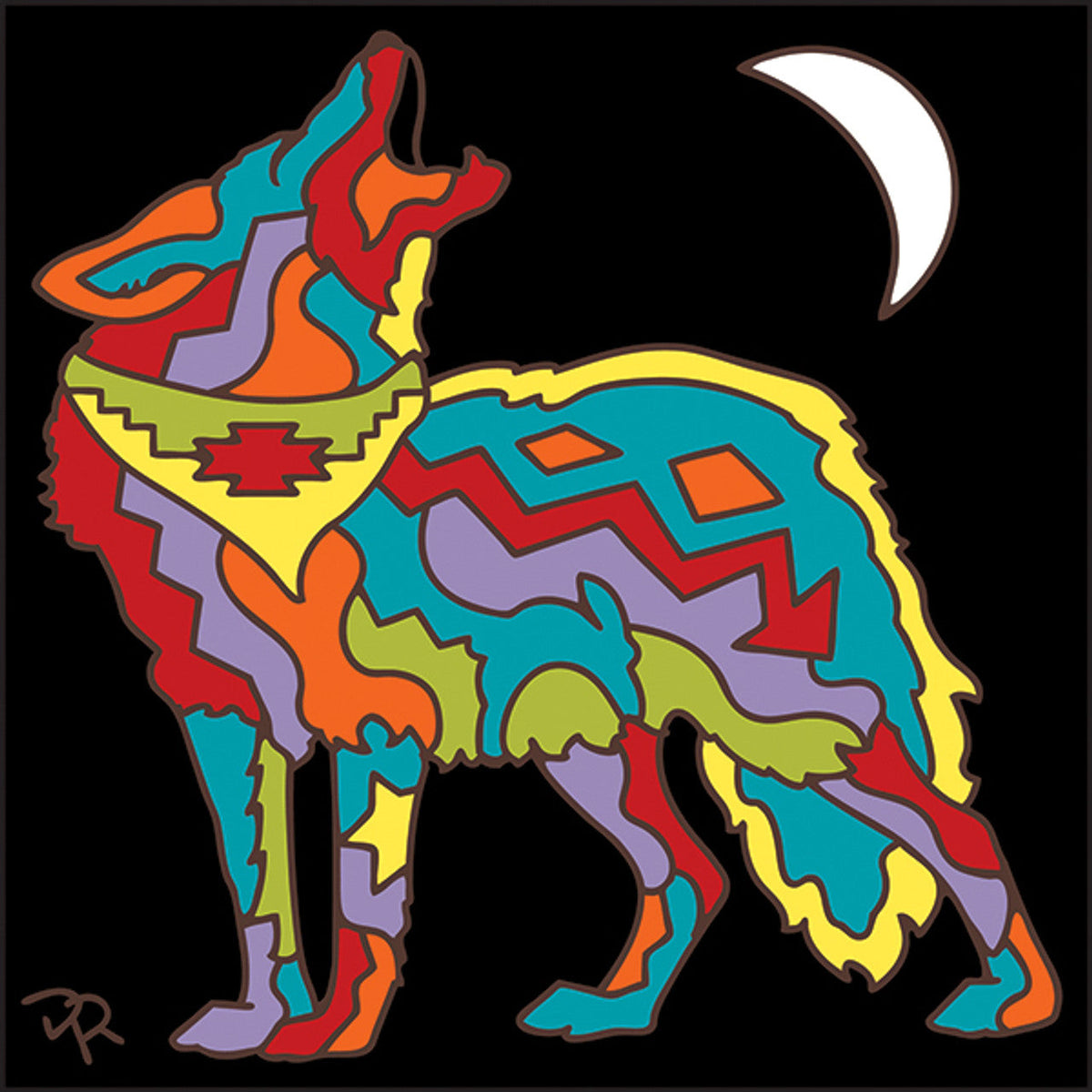 Southwest Coyote with moon | Arizona desert ceramic tile art gift | Southwest Nature Lover Gift 