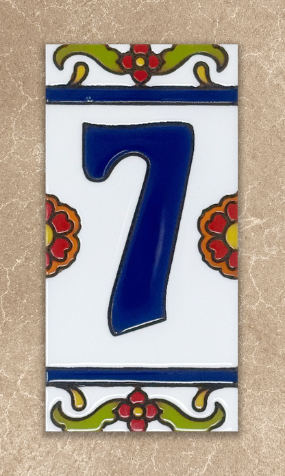 floral blue and white talavera number tile