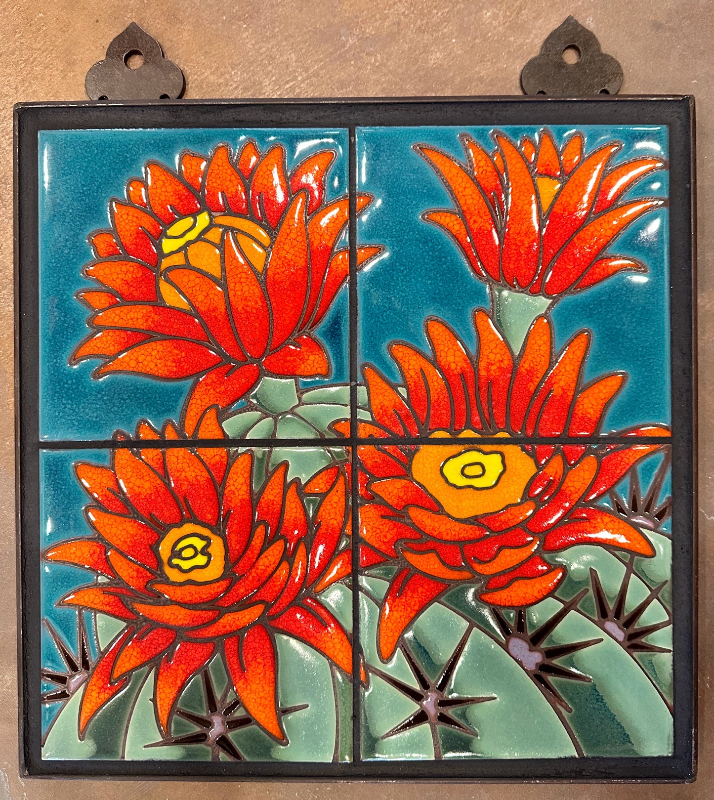 Hedgehog Blooms Tile Mural on Emerald, Terra Cotta or Black Adventurine