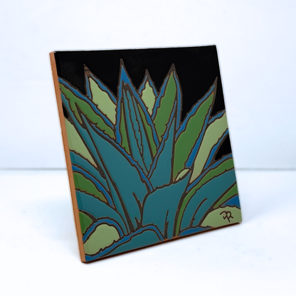 Agave - Earthtones Tile - Ceramic tile house sign, wall art gift or kitchen trivet