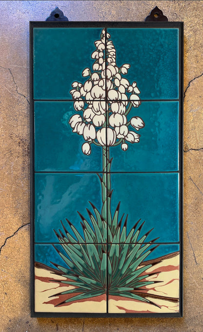 Yucca on Terra Cotta, Red, or Emerald, 12x24 Hand Glazed Tile Mural