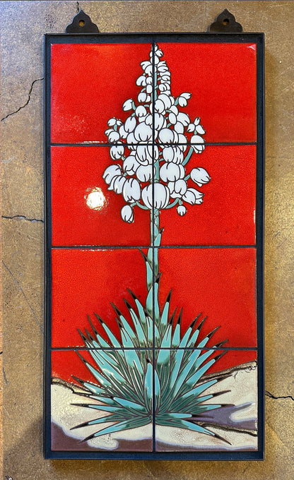 Yucca on Terra Cotta, Red, or Emerald, 12x24 Hand Glazed Tile Mural