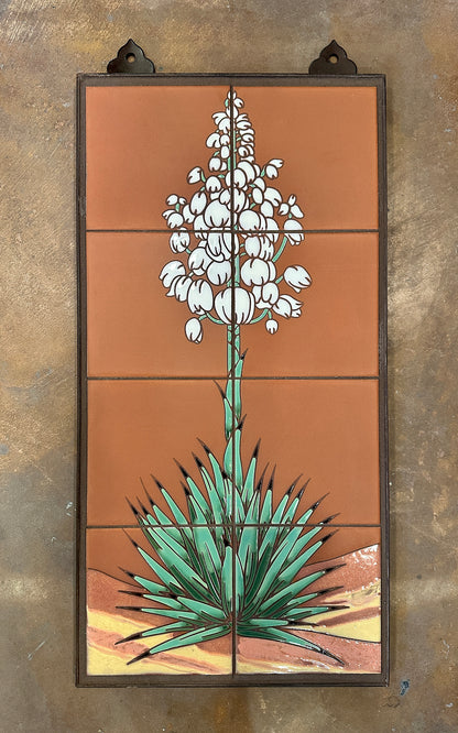 Yucca on Terra Cotta, Red, or Emerald, 12x24 Hand Glazed Tile Mural