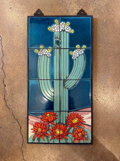 Saguaro on Terra Cotta, Red, or Emerald, 12x24 Hand Glazed Tile Mural