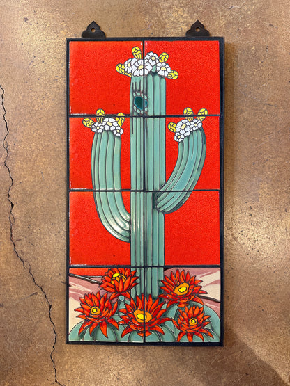 Saguaro on Terra Cotta, Red, or Emerald, 12x24 Hand Glazed Tile Mural