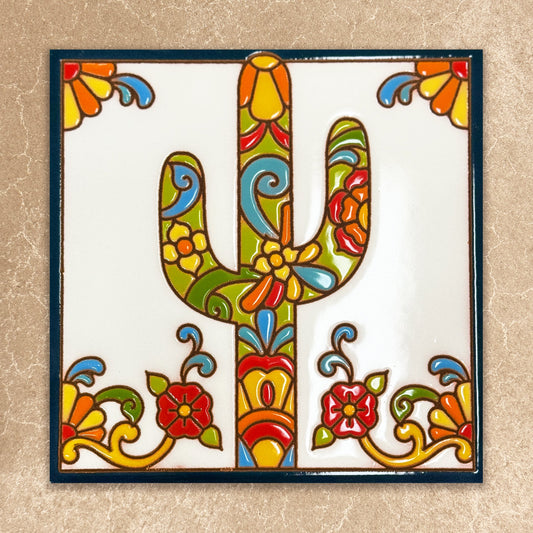 Saguaro Cactus talavera tile
