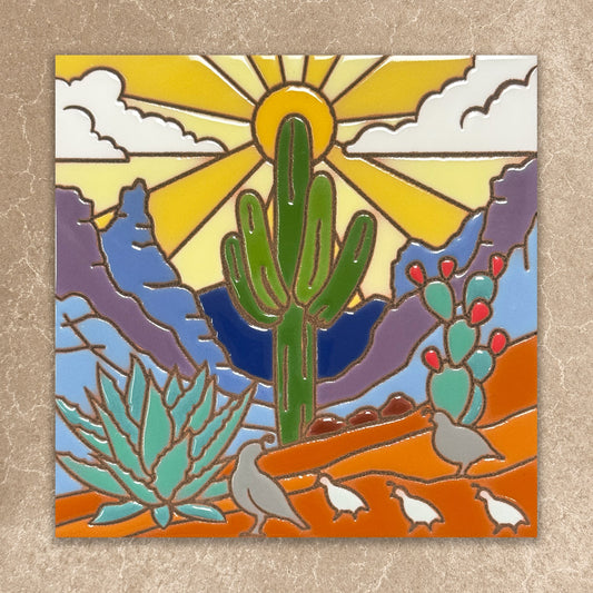 Saguaro desert scene ceramic tile